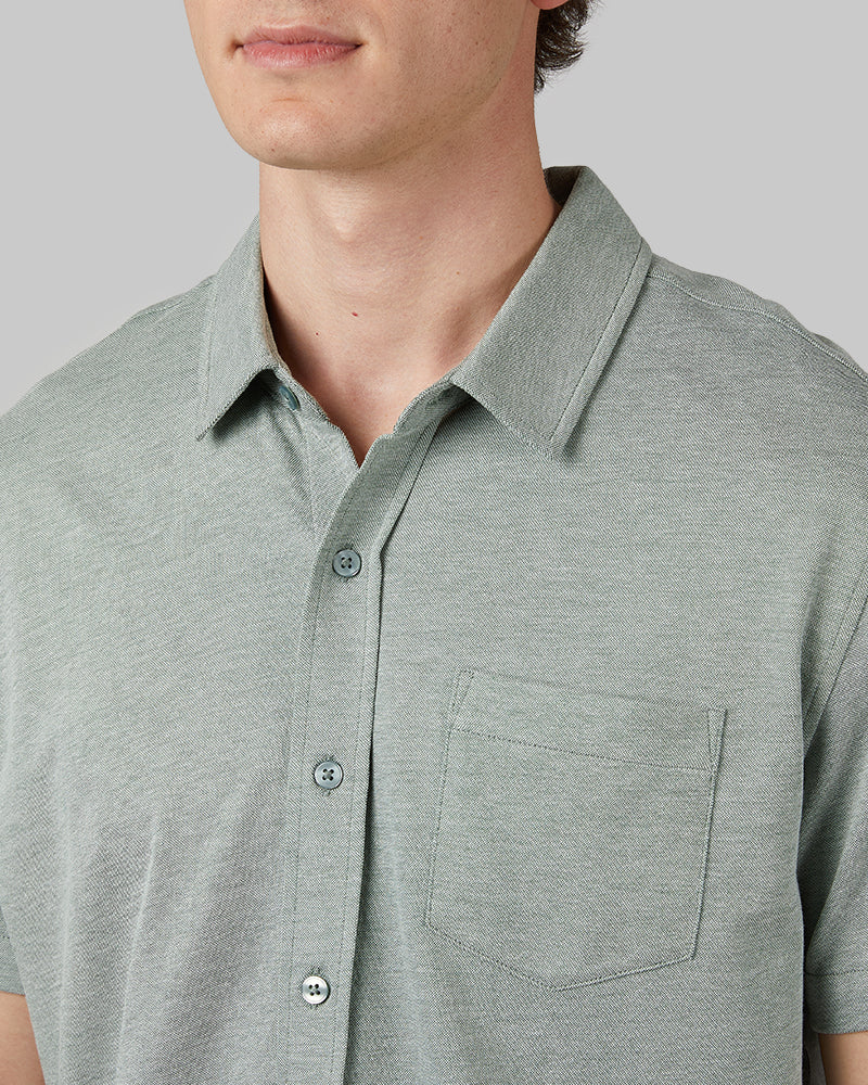 MEN'S CASUAL KNIT SHORT SLEEVE BUTTON-UP