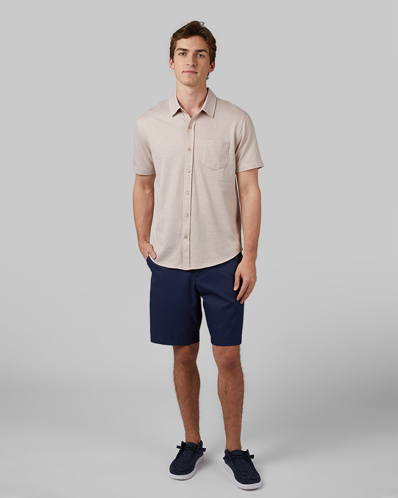 MEN'S CASUAL KNIT SHORT SLEEVE BUTTON-UP
