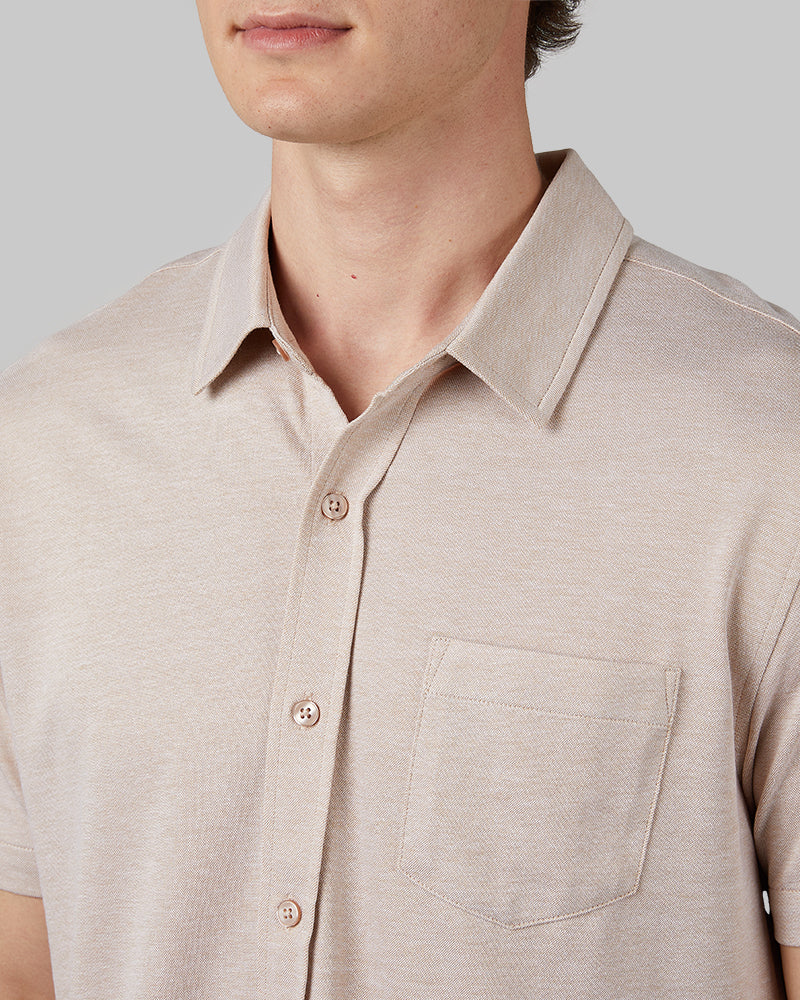 MEN'S CASUAL KNIT SHORT SLEEVE BUTTON-UP