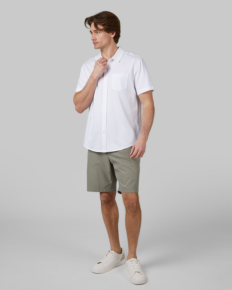 MEN'S CASUAL KNIT SHORT SLEEVE BUTTON-UP
