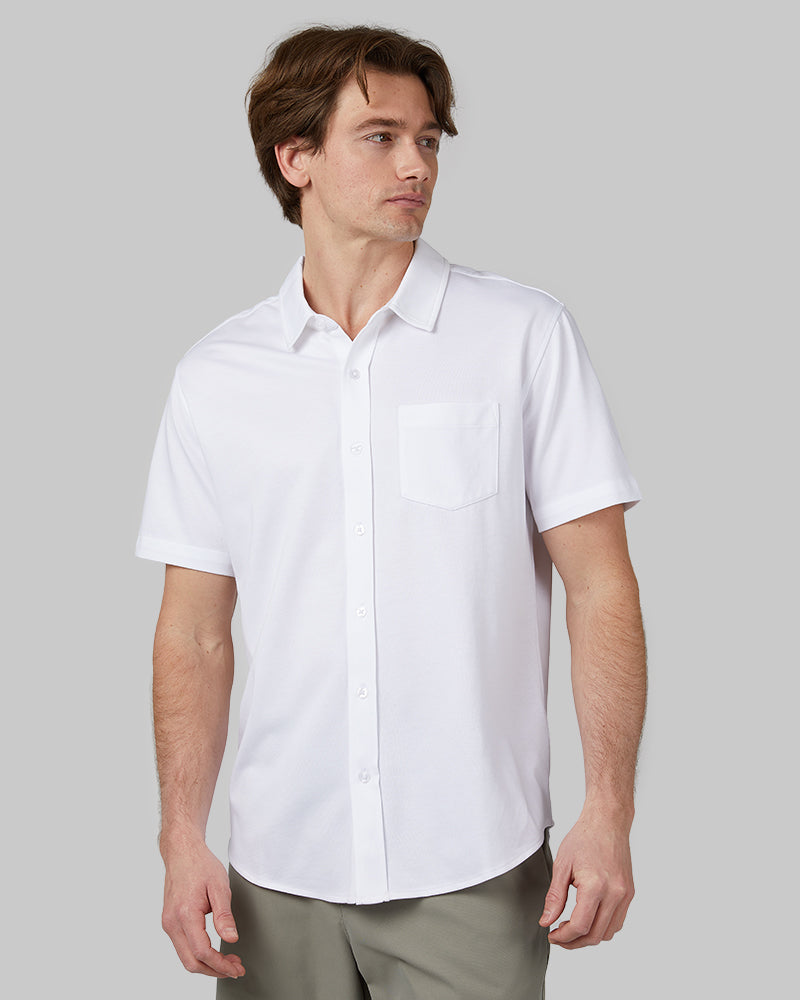 MEN'S CASUAL KNIT SHORT SLEEVE BUTTON-UP