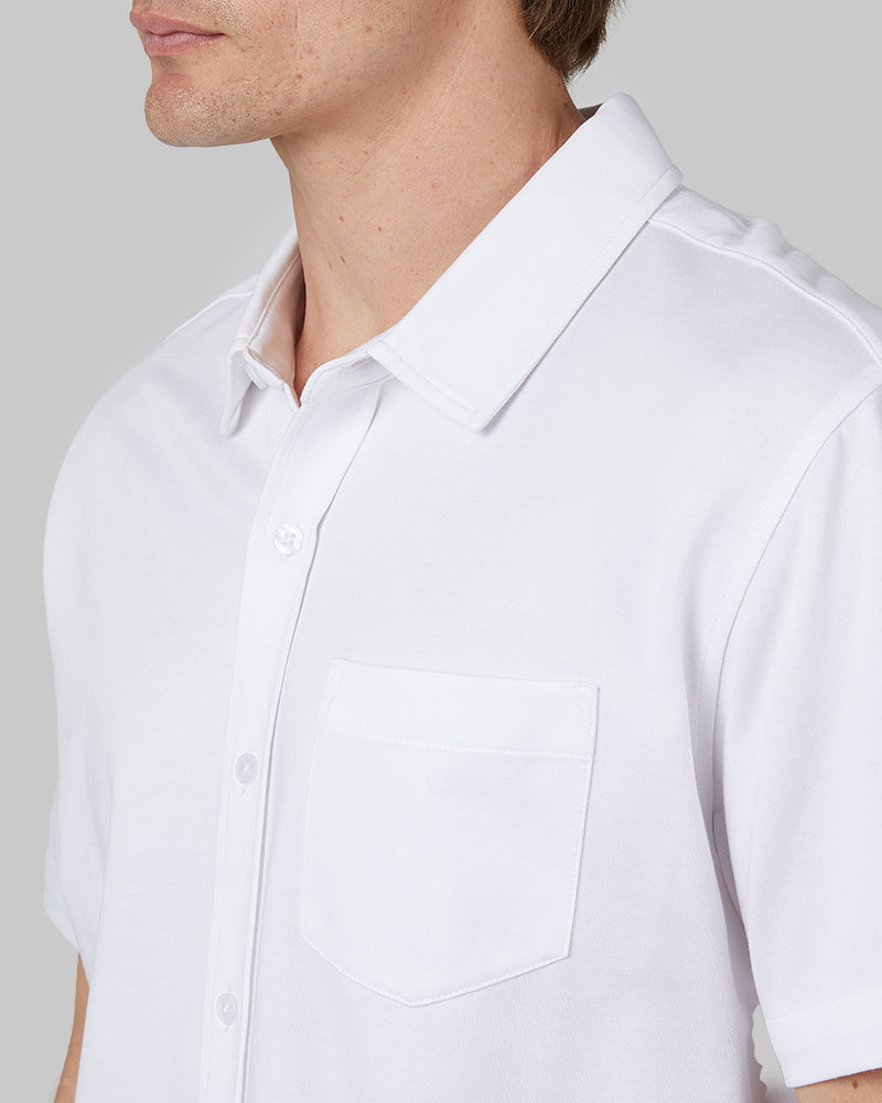 MEN'S CASUAL KNIT SHORT SLEEVE BUTTON-UP