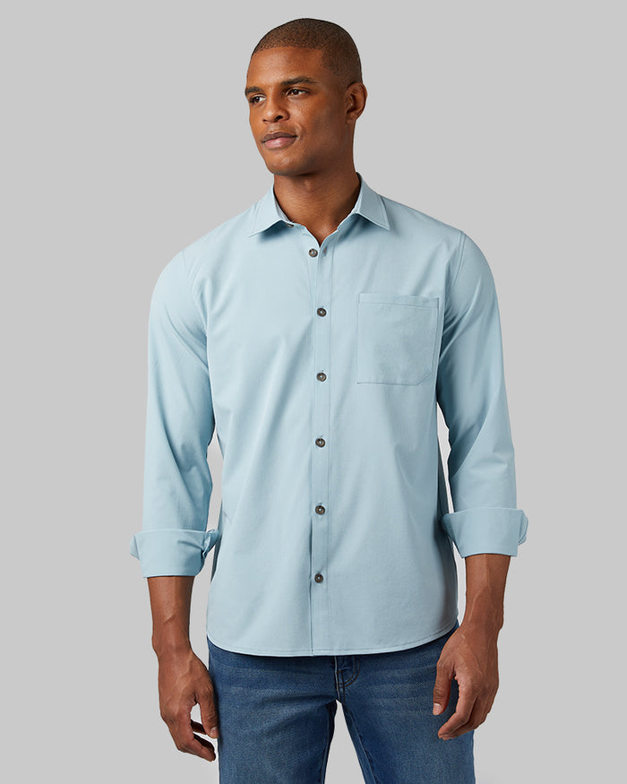 32 Degrees Laguna _ Men's Casual Long sleeve Dress shirt {model: Isaiah is 6'2", wearing size M}{bottom}{right} {bottom}{right}