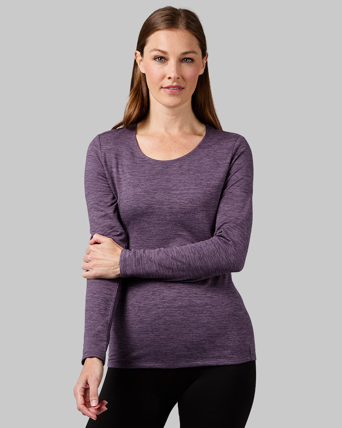 32 Degrees Mysterioso Heather _ Women's Midweight Brushed Baselayer Scoop Top {model: Kaitlyn is 5'9"and size 2 wearing size S}{bottom}{right} {bottom}{right}