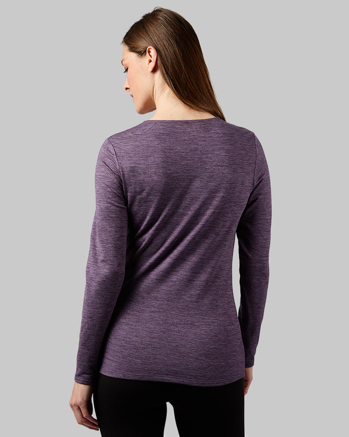 32 Degrees Mysterioso Heather _ Women's Midweight Brushed Baselayer Scoop Top {model: Kaitlyn is 5'9"and size 2 wearing size S}{bottom}{right} {bottom}{right}