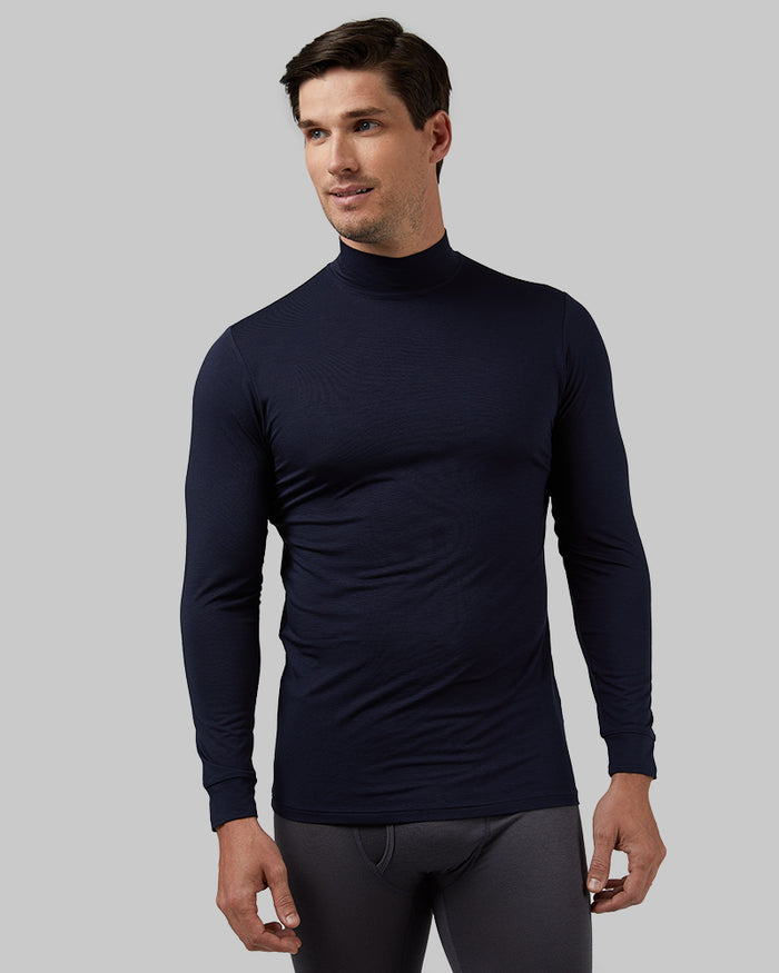 32 Degrees Stormy Night _ Men's Lightweight Baselayer Mock Top {model: Bobby is 6'1", wearing size M}{bottom}{right} {bottom}{right}
