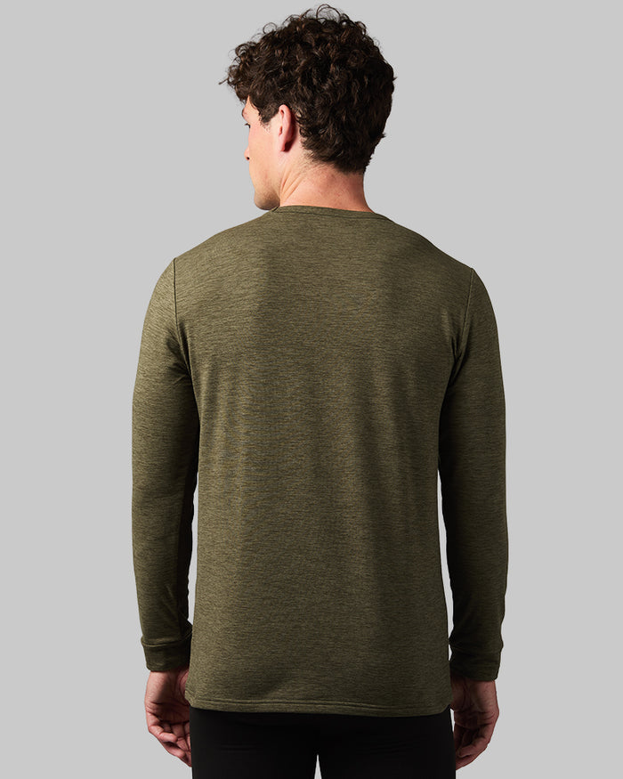 32 Degrees Forest Fog Heather _ Men's Midweight Brushed Baselayer Crew Top {model: Jared is 6'2", wearing size M}{bottom}{right} {bottom}{right}