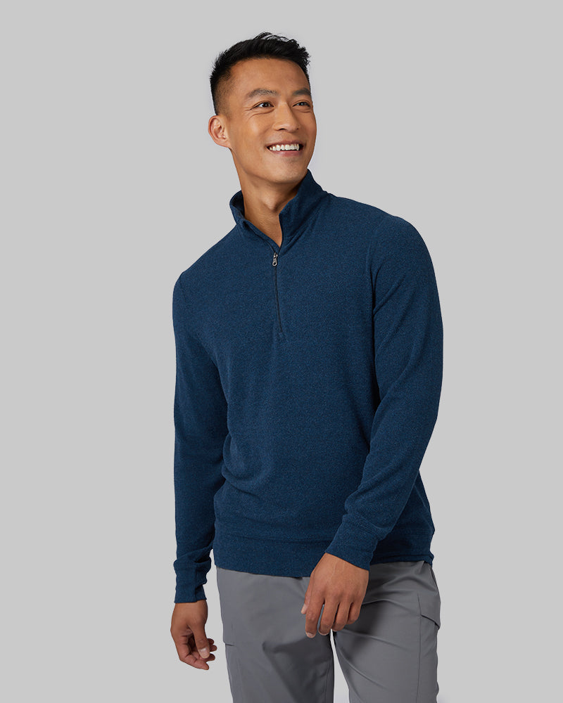 32 Degrees Men's Sweater Knit 1/4 Zip Top (Dark Navy Heather)