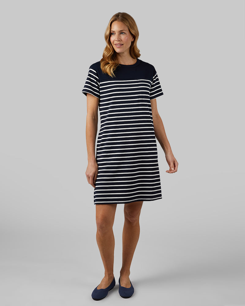 32 Degrees Women's Luxe Knit Pocket Dress OFF WHITE/NAVY STRIPE / XL