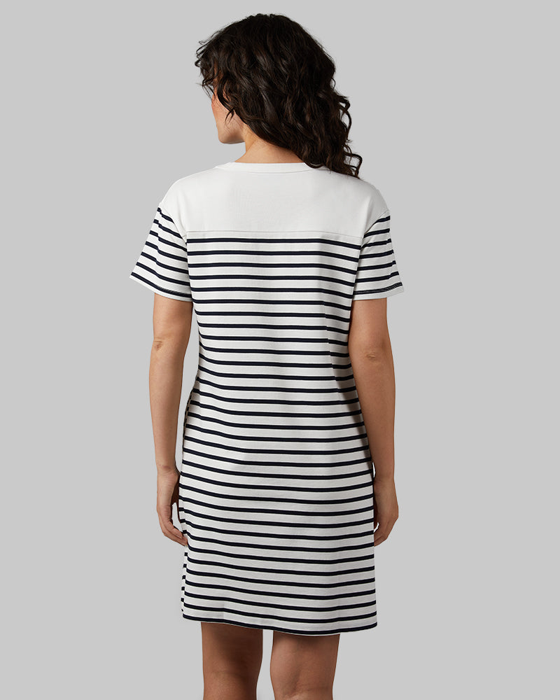 Women's Luxe Knit Pocket Dress OFF WHITE/NAVY STRIPE / XL