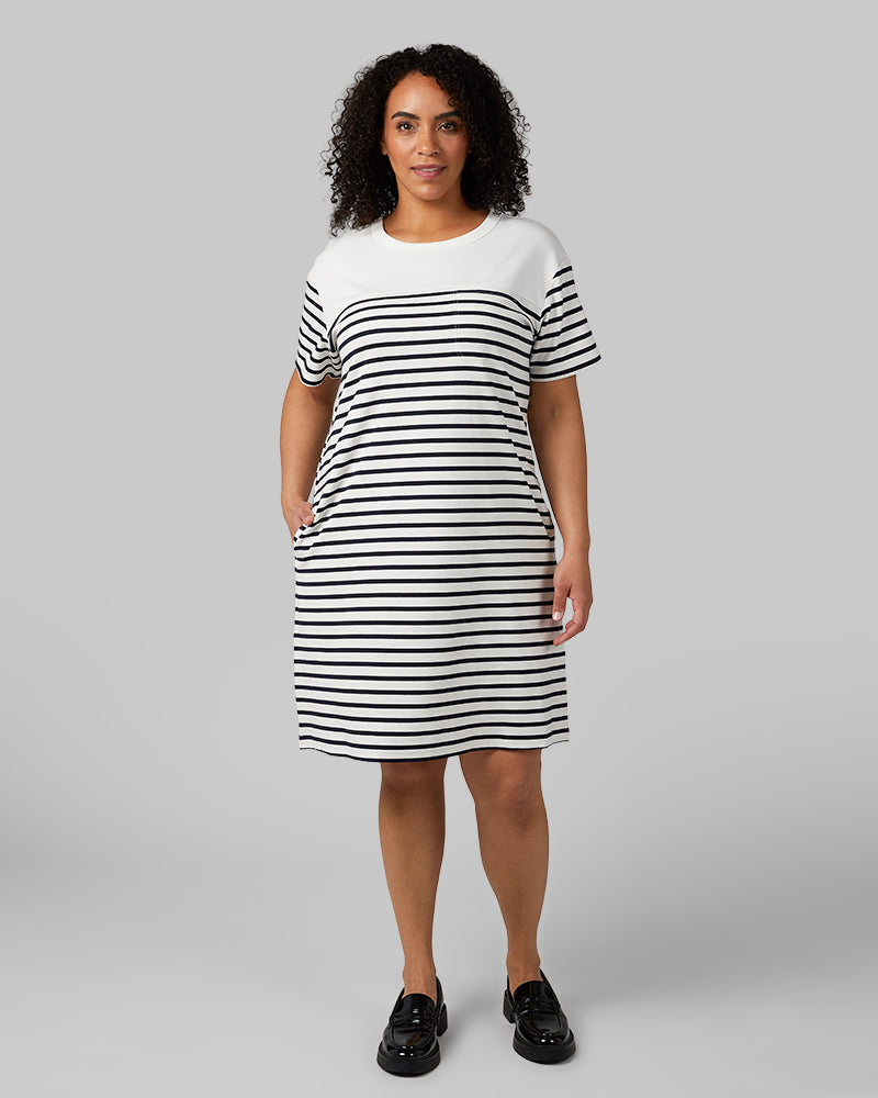 Women's Luxe Knit Pocket Dress OFF WHITE/NAVY STRIPE / XL