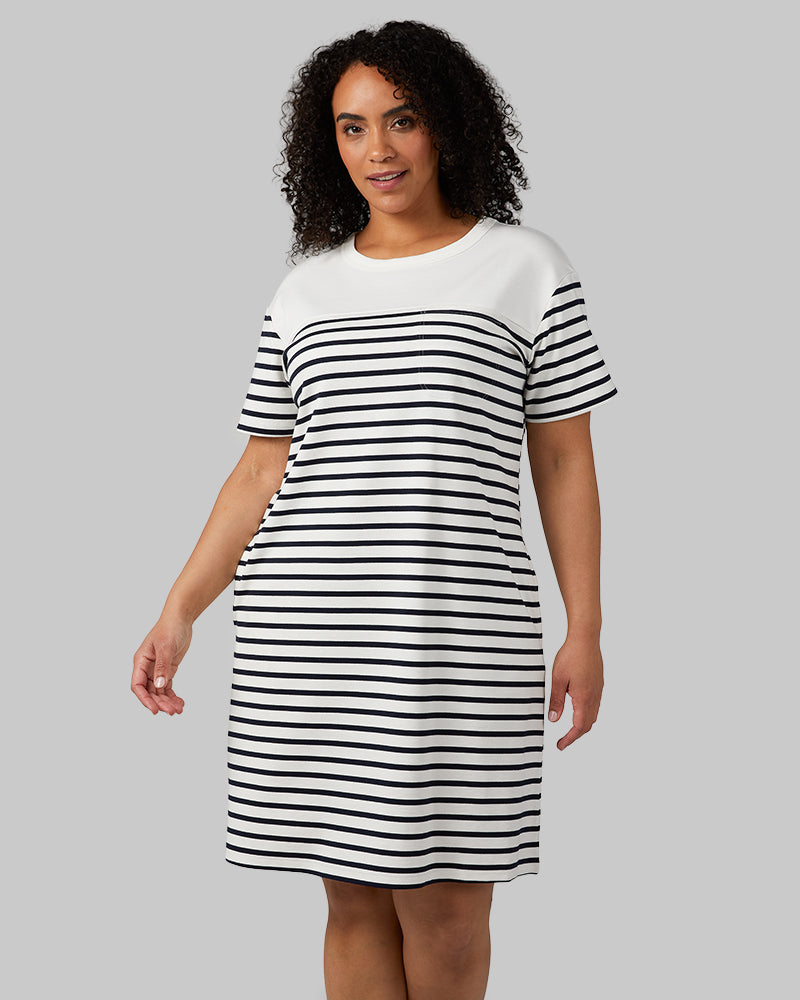 Women's Luxe Knit Pocket Dress OFF WHITE/NAVY STRIPE / XL