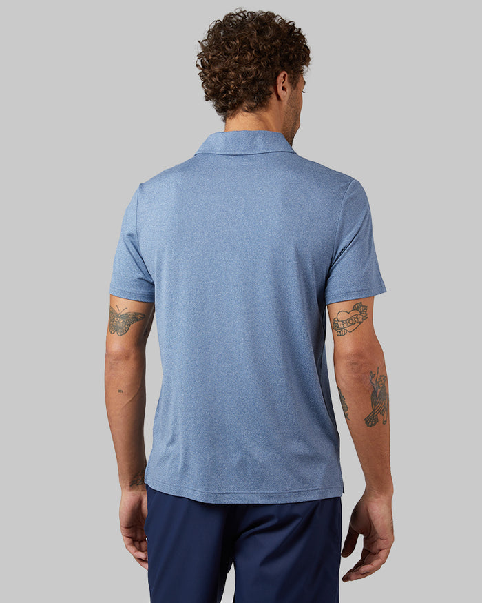 32 Degrees Academy Blue Heather _ Men's Cool Classic Polo {model: Miguel is 6'2", wearing size M}{bottom}{right} {bottom}{right}