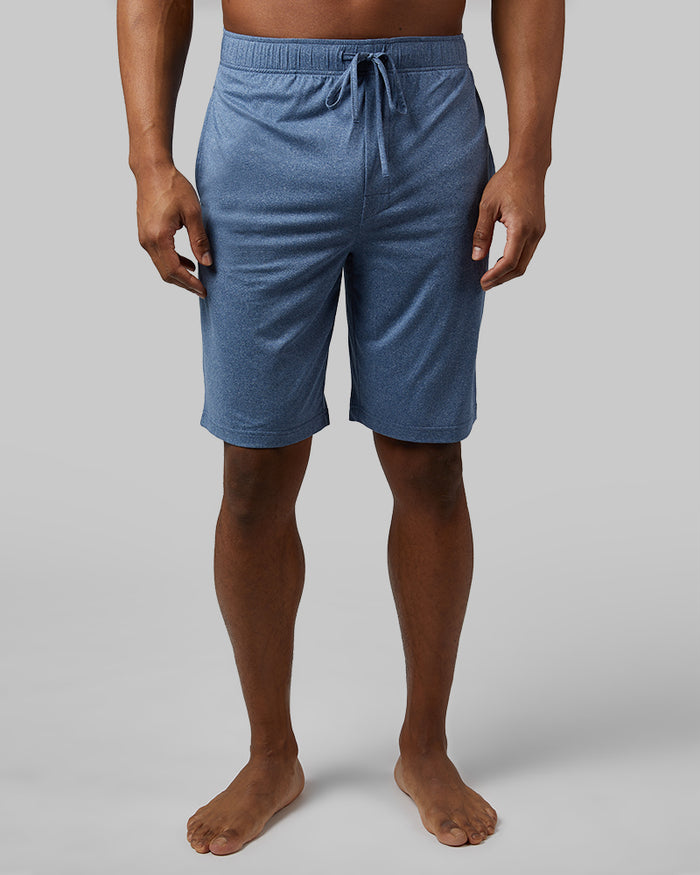 32 Degrees Academy Blue Heather _ Mens Cool Sleep Short {model: Isaiah is 6'2", wearing size M}{bottom}{right} {bottom}{right}