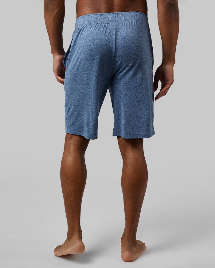32 Degrees Academy Blue Heather _ Mens Cool Sleep Short {model: Isaiah is 6'2", wearing size M}{bottom}{right} {bottom}{right}