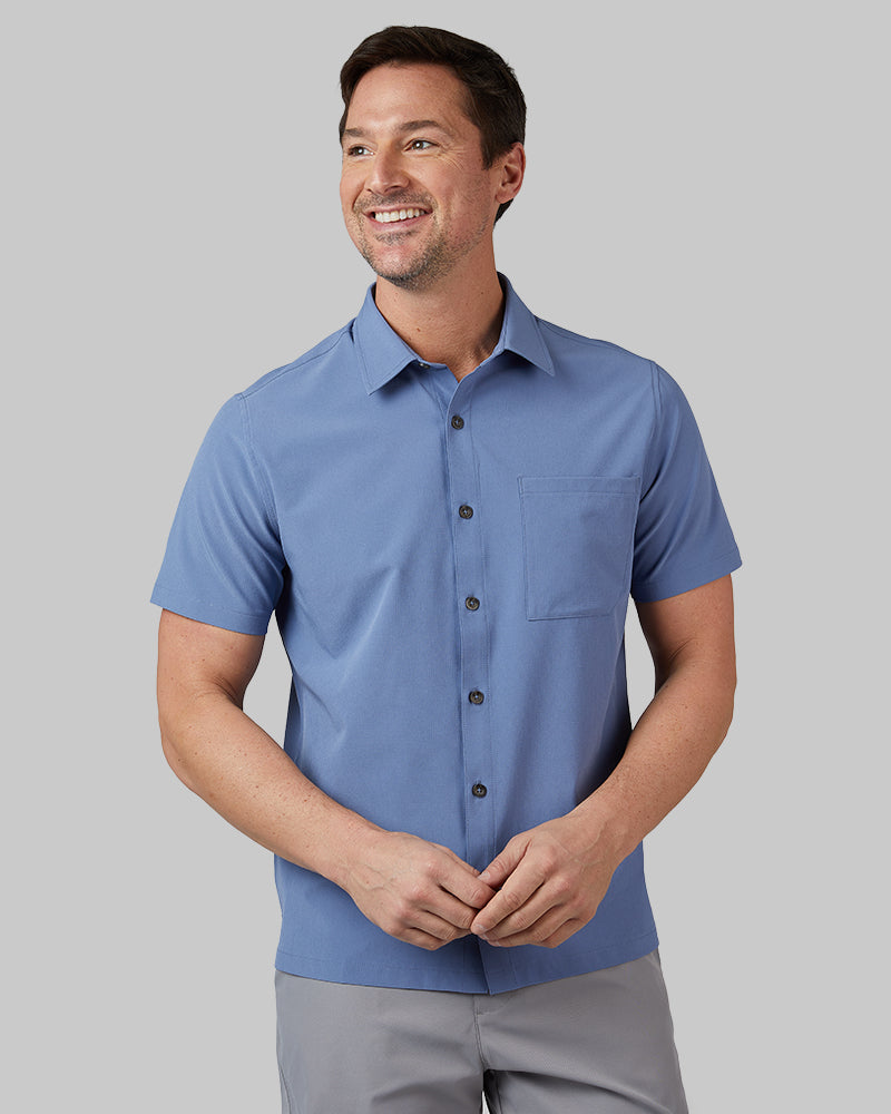 32 Degrees Men's Casual Short Sleeve Dress Shirt (Harbor Blue)