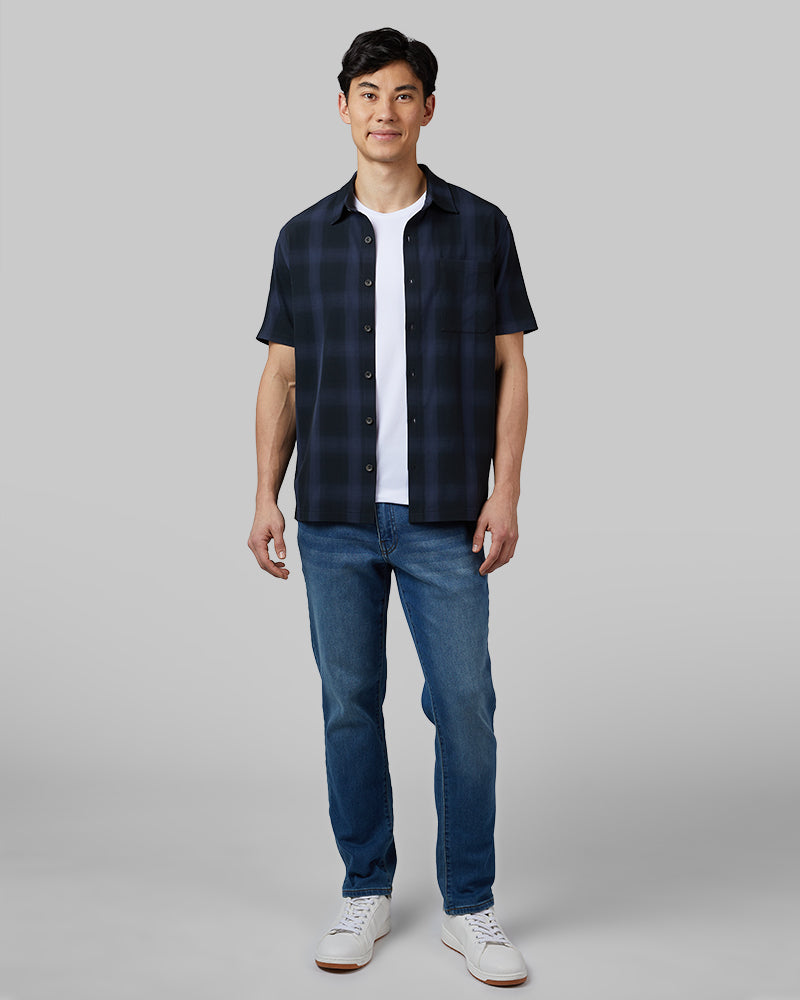 32 Degrees Men's Casual Short Sleeve Plaid Button-Up MIDNIGHT Plaid / XXL