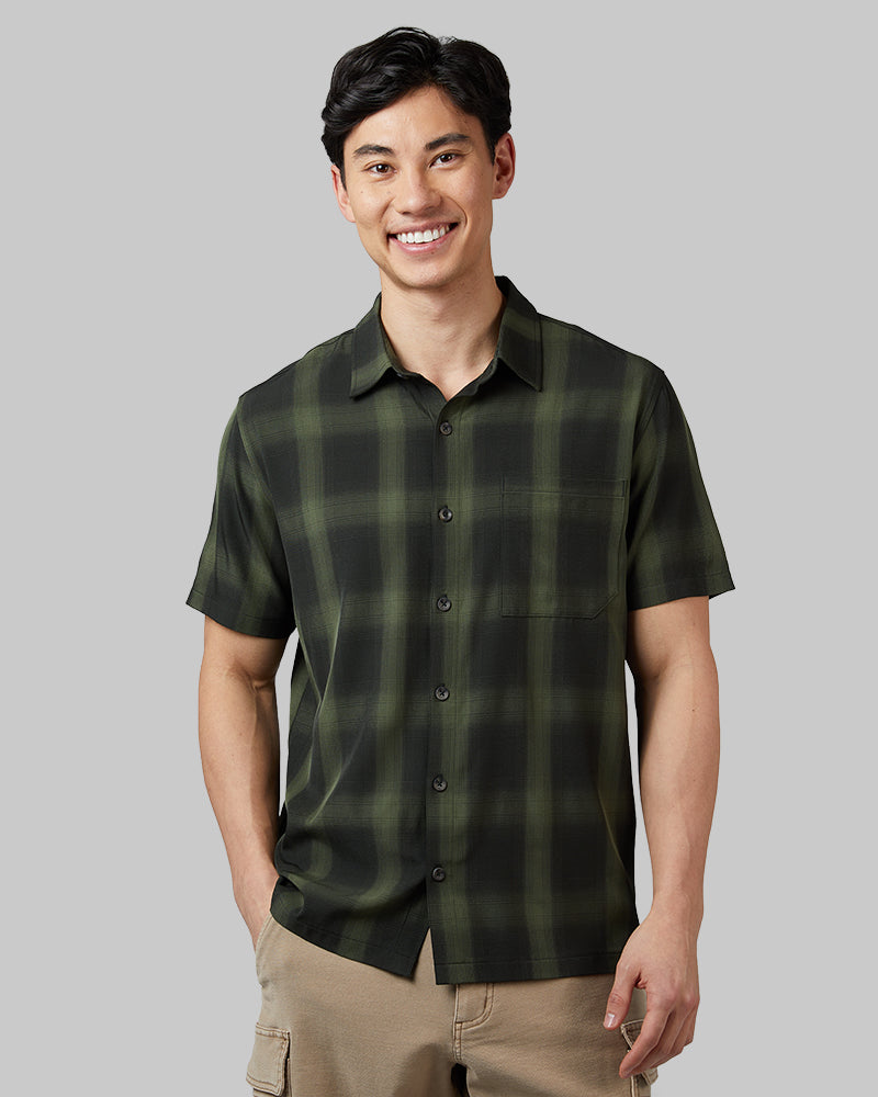 32 Degrees Men's Casual Short Sleeve Plaid Button-up Shirt (Dark Shadow Plaid)