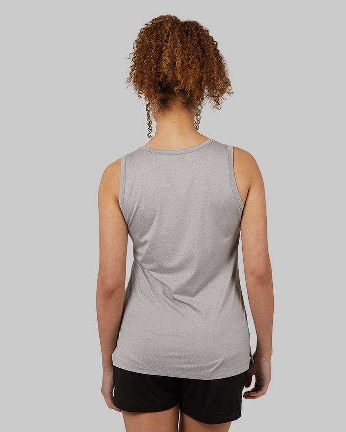 32 Degrees Ghost Grey Heather _ Womens Cool Relaxed Sleep Tank {model: Yanisha is 5'7" and size 4, wearing size S}{bottom}{right} {bottom}{right}