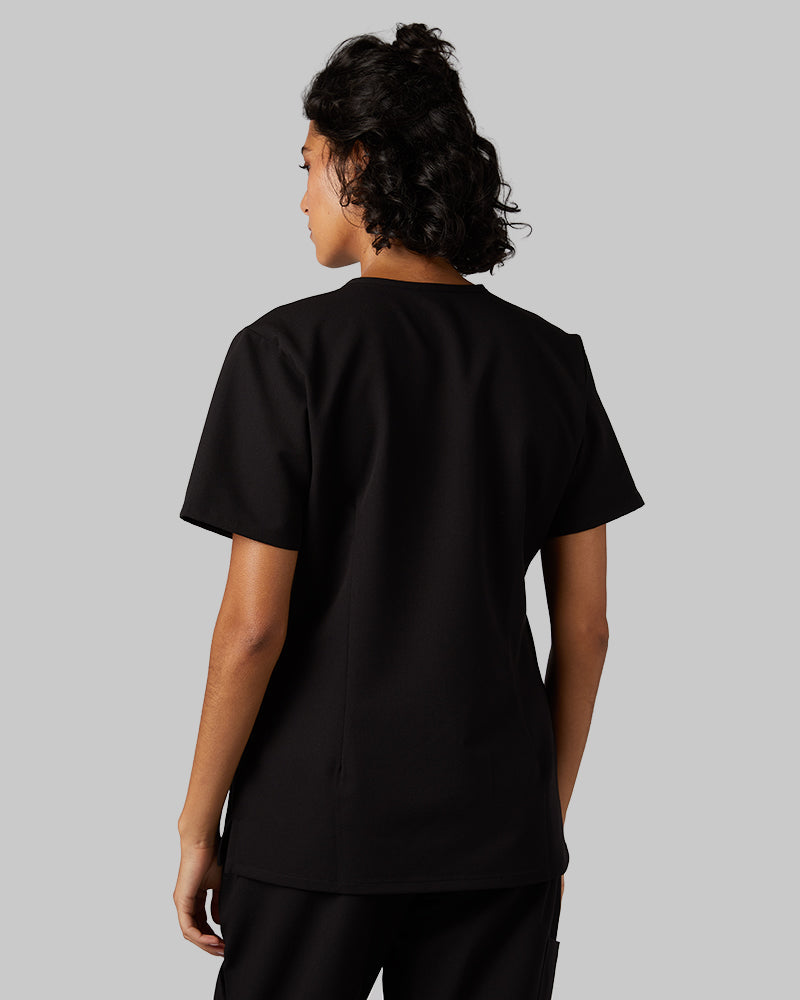 32 Degrees Black _ Womens 1-Pocket V-Neck scrub Top {model: Arantza is 5