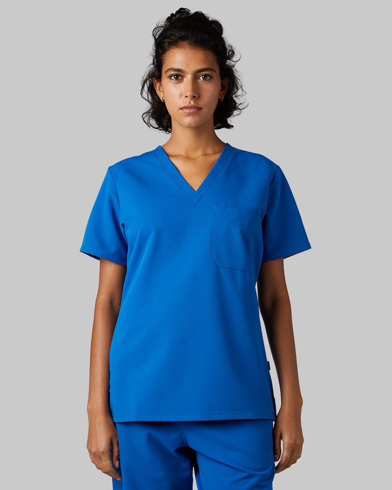 32 Degrees Royal _ Womens 1-Pocket V-Neck scrub Top {model: Arantza is 5