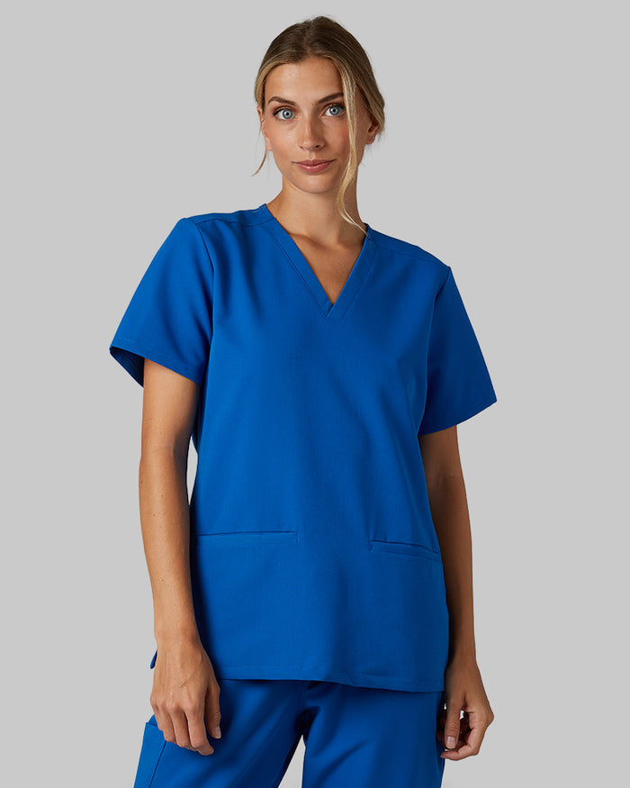 32 Degrees Royal _ Women's 2-Pocket V-Neck scrub Top {model: Colby is 5'9"and size 4 wearing size S}{bottom}{right} {bottom}{right}