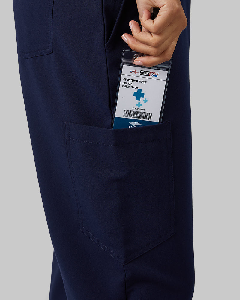 32 Degrees Navy _ Womens Cargo scrub Jogger {model: Arantza is 5