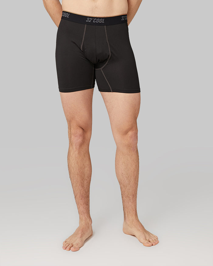 32 Degrees Black _ Men's Cool Active Boxer Brief {model: Sam is 6", wearing size M}{bottom}{right} {bottom}{right}