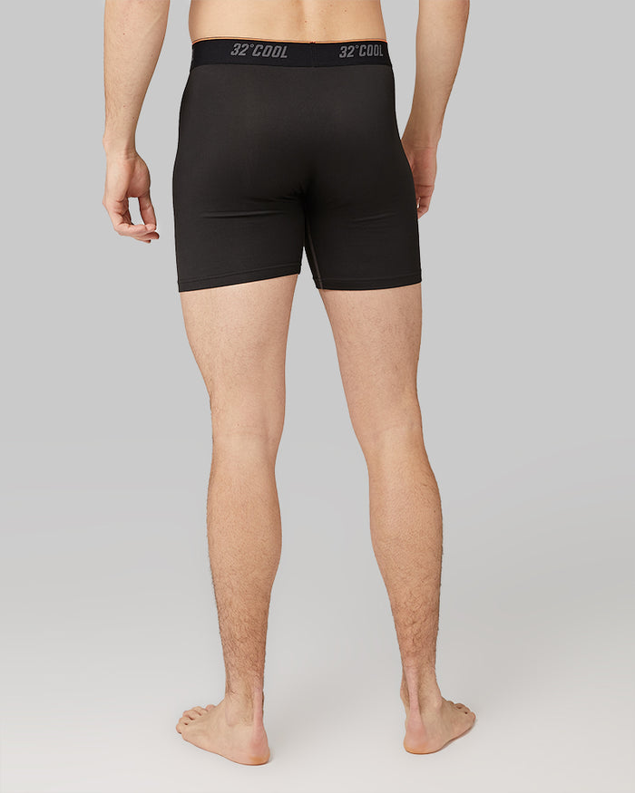 32 Degrees Black _ Men's Cool Active Boxer Brief {model: Sam is 6", wearing size M}{bottom}{right} {bottom}{right}