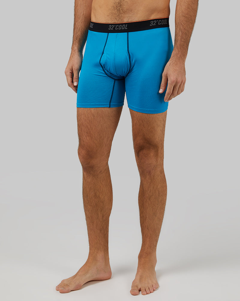32 Degrees Neon Blue _ Men's Cool Active Boxer Brief {model: Fran is 6'2", wearing size M}{bottom}{right} {bottom}{right}