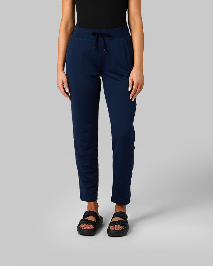 32 Degrees Dress Blue _ Women's Ultra-Comfy Everyday Pant {model: Bruna is 5'7.5" and size 4, wearing size S}{bottom}{right}{bottom}{right}