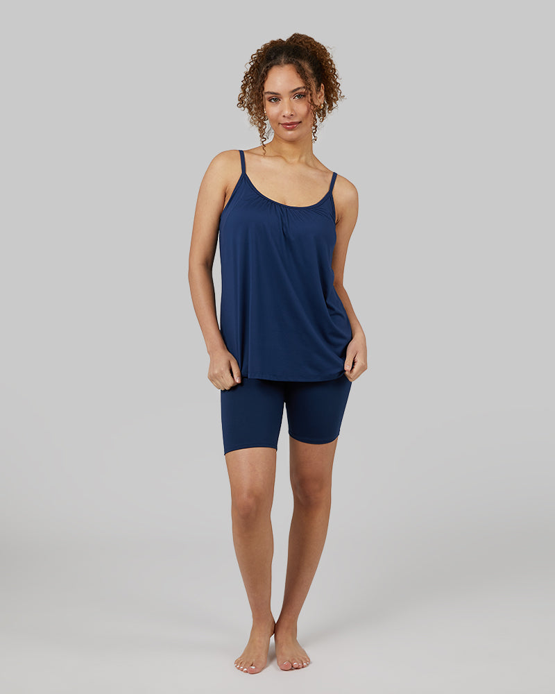 32 Degrees Inky Indigo _ Womens Cool Flowy Bra Cami {model: Yanisha is 5
