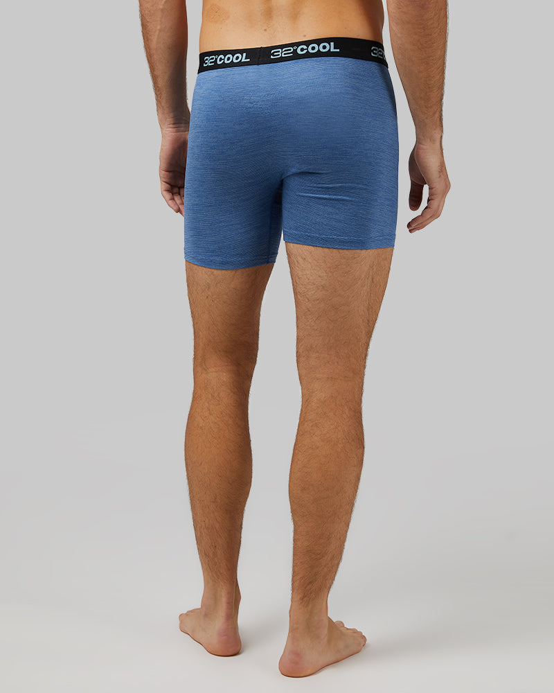 32 Degrees Royal Blue Heather _ Men's 4-Pack Cool Boxer Brief {model: Fran is 6'2", wearing size M}{bottom}{right} {bottom}{right}