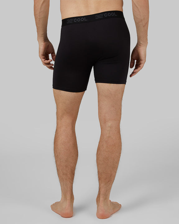 32 Degrees Black _ Men's 4-Pack Active Mesh Boxer Brief {model: Leo is 6'1", wearing size M}{bottom}{right} {bottom}{right}
